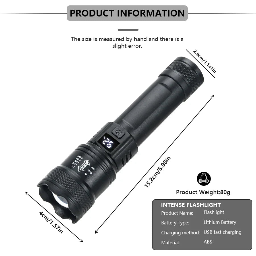 2000LM Tactical LED Flashlight with USB Charging & Power Bank | Big A Store