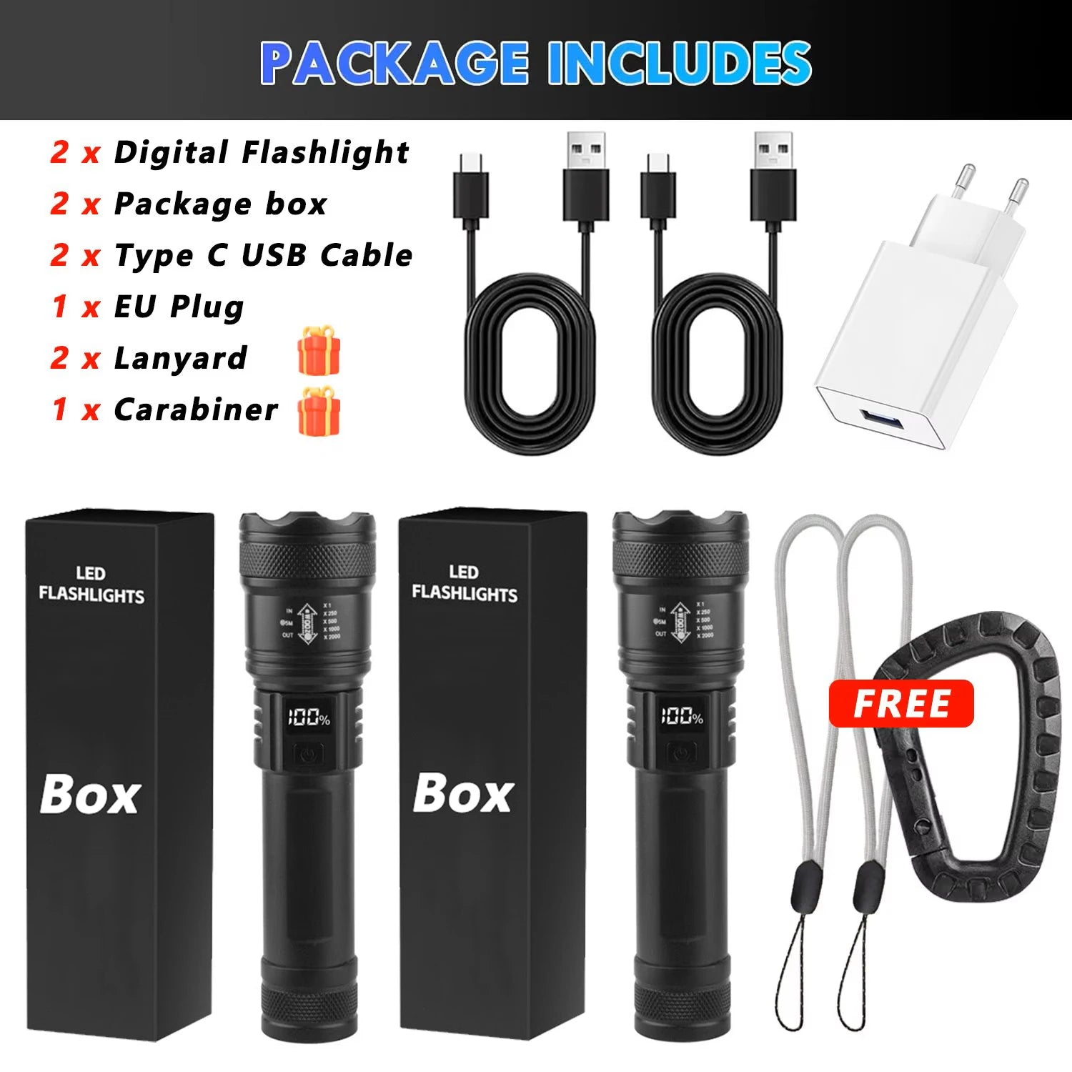 2000LM Tactical LED Flashlight with USB Charging & Power Bank | Big A Store