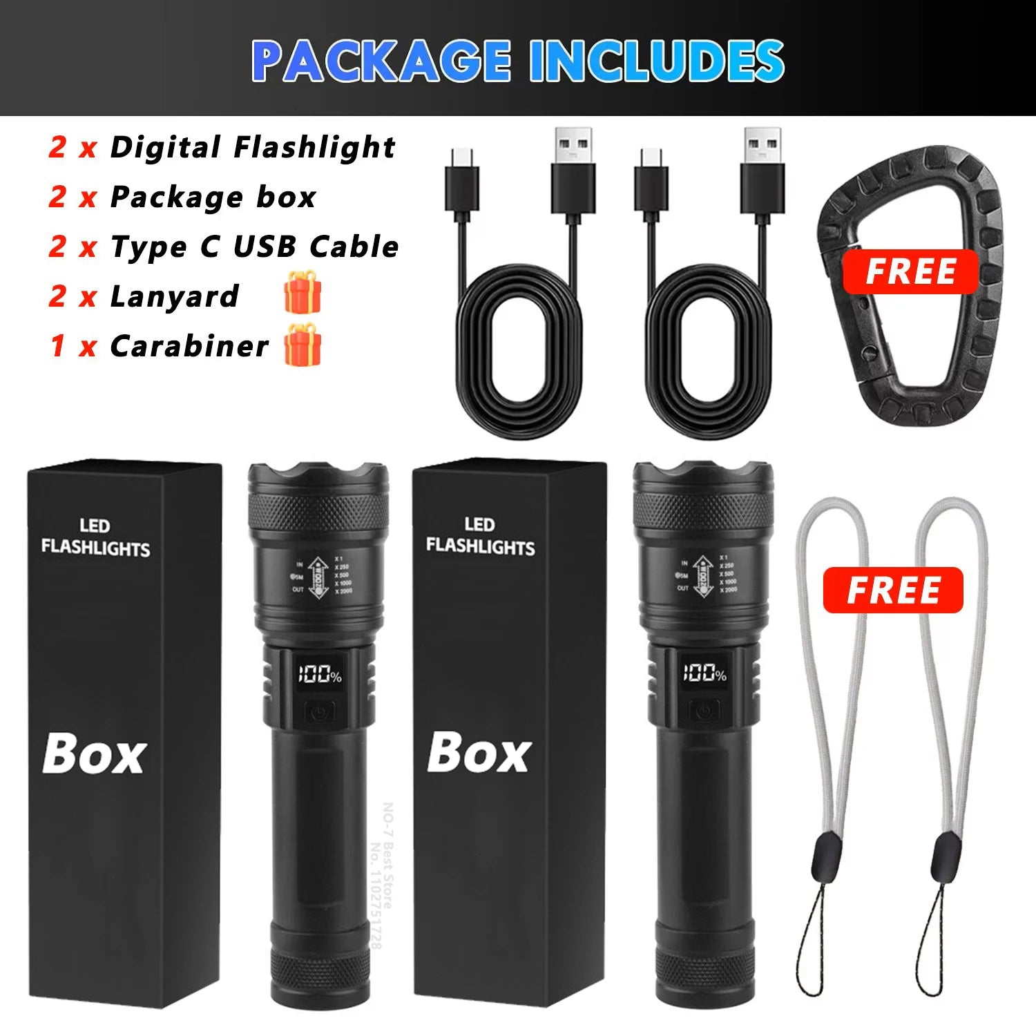 2000LM Tactical LED Flashlight with USB Charging & Power Bank | Big A Store