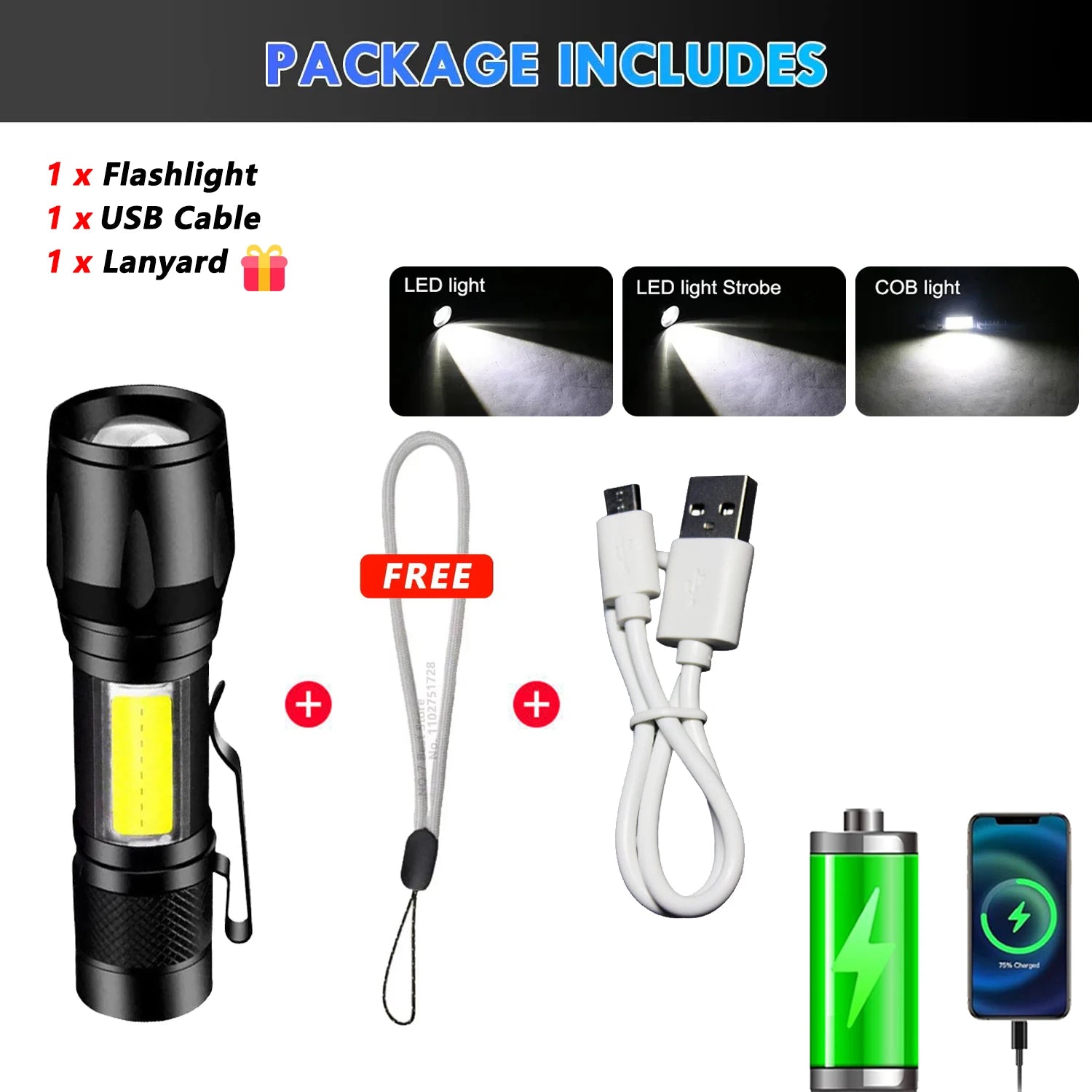 2000LM Tactical LED Flashlight with USB Charging & Power Bank | Big A Store