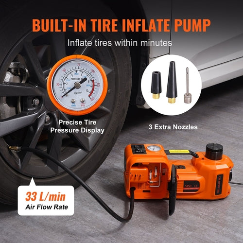 Electric Hydraulic Car Floor Jack 5 Ton 12V Built-in Tire Inflator