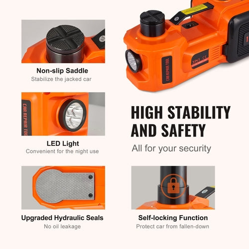 Electric Hydraulic Car Floor Jack 5 Ton 12V Built-in Tire Inflator