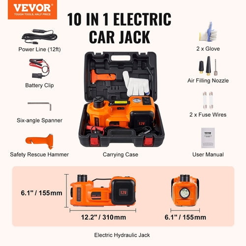 Electric Hydraulic Car Floor Jack 5 Ton 12V Built-in Tire Inflator