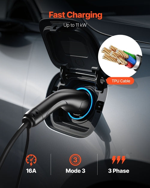 EV Charger Extension Cable, 16Amp 10 m Max 11 kW Extension Cord