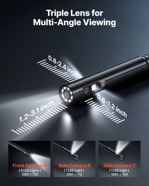 Triple Lens Endoscope with Light, 5in HD IPS Screen Industrial